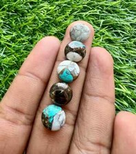 White Buffalo Copper Turquoise 10mm Round Cabochons 5Pcs Loose Gemstone Lot