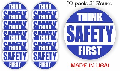 10 pack THINK SAFETY FIRST Blue Vinyl Hard Hat Stickers Helmet Decals Lot Bulk
