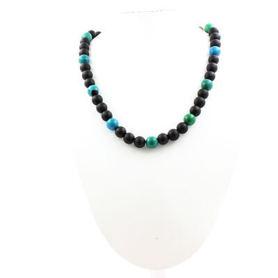 Onyx Schwarz Matt Perlenkette Mit Chrysocoll Tein