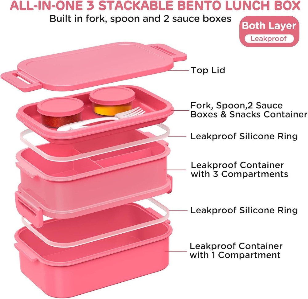 Stackable Leakproof Bento Lunch Box for Adults - All-in-One Design