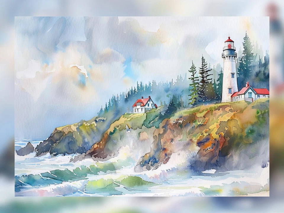 Tranquil Lighthouse Shore 5"x7" Print on Matte Paper | Atmospheric Coastal Art - Image 4 of 4