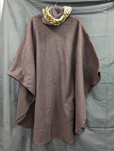 Lord & Taylor Women’s Vintage Brown Fleece Hooded Poncho Cheetah Print Lining - Picture 4 of 7