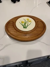 VTG Goodwood Cheese Charcuterie Wooden Tray Ceramic Trivet Yellow Flowers