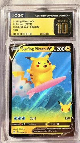 Pokemon Surfing Pikachu V Celebrations Holo Ultra Rare #008 CGC 10 Pristine
