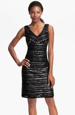 Donna Ricco Double V-Neck Textured Mesh Sheath Dress Sz 4 Black