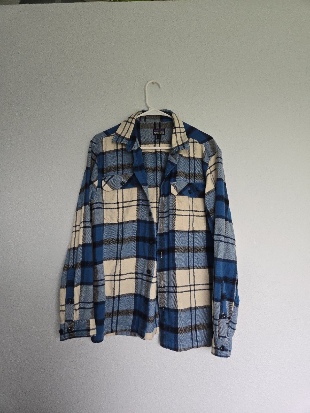 Patagonia Men's Organic Cotton Flannel Plaid Shirt Blue Long Sleeve M