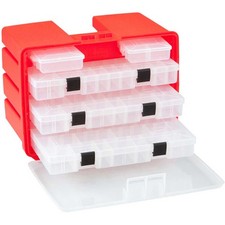 Plano StowAway Drawer Rack System (3) L (2) S Boxes 16"L x 12"W x 10"H Red/Clear