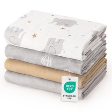 4 Pack Organic Rayon Derived from Bamboo  Cotton Muslin Swaddle Blankets, So...