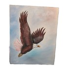 Original Eagle Vintage Oil Painting Gouaches Signed Americana Art
