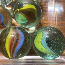 Lot Of 8 Cats Eye Yellow Blue Green Glass Marbles Large Shooters  