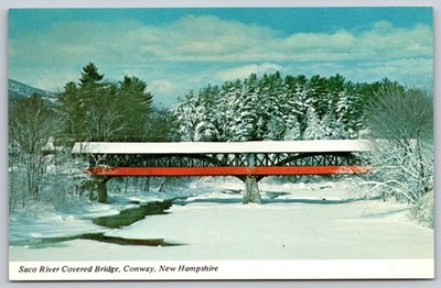 Saco River Covered Bridge Conway NH White Mountains Chrome Postcard AA281