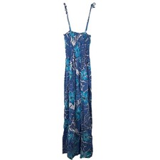 Shannon Marie Hawaiian Maxi Dress Blue Floral Smocked Tie Strap Made in Hawaii L