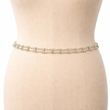 Vintage 90's Crystal Rhinestone Double Row Chain Waist Belt Gold Tone Adjustable