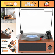 Vintage Turntable Record Player - 3 Speed Vinyl Phonograph with Stereo Speakers,