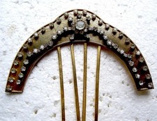 Antique brass hair comb with rhinestones - NO US IMPORT FEES
