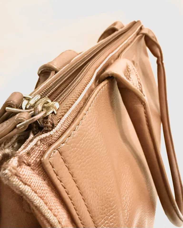 Tory Burch Big Ella Leather Tote Canvas Sides Handbag Shoulder Bag Purse - Image 4 of 4