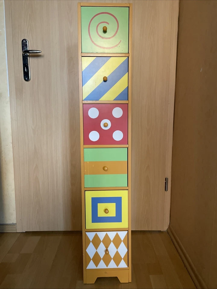 Kommode schmal-hoch -6 Schubladen bunt