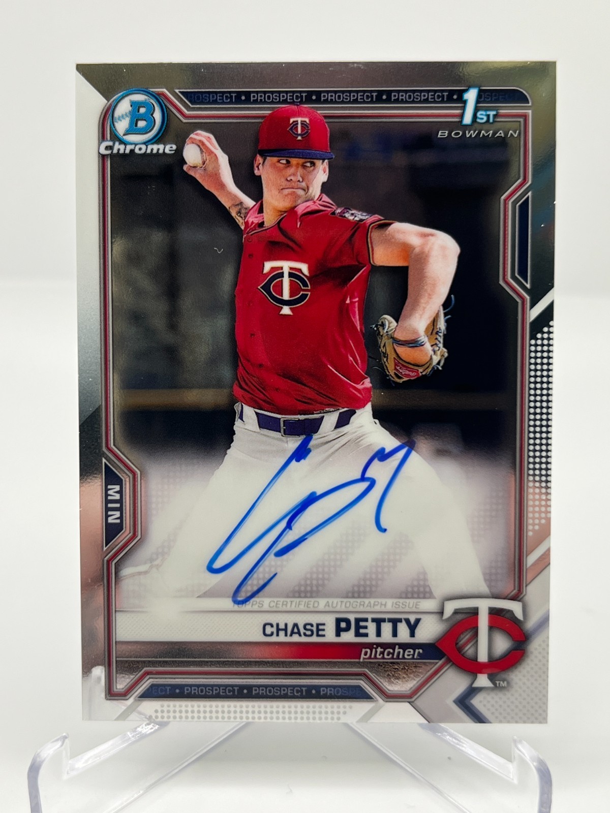 2021 BOWMAN DRAFT CHASE PETTY 1ST BASE CHROME AUTO NO. CDA-CP TWINS