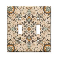 Tan Teal Cream Floral Tile Light Switch Plate Cover Decorative Toggle Outlet