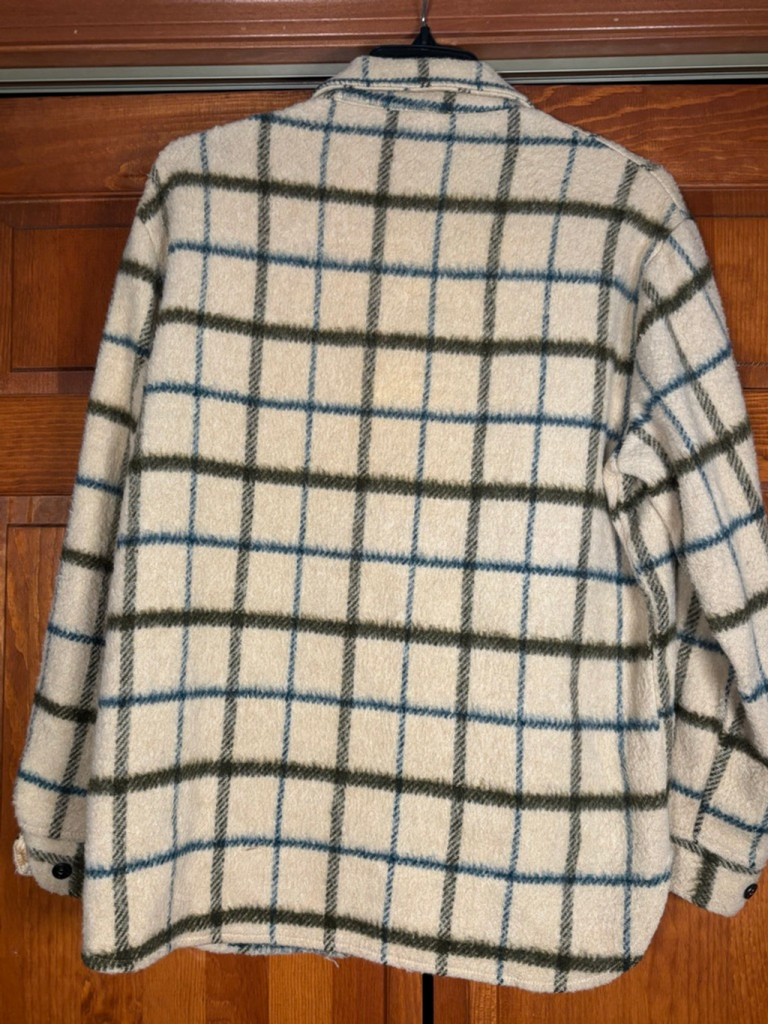 Vintage h.i.s Sportswear Plaid Wool Blend Shacket Cream Green Blue 24x29.5