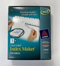 Avery Index Maker 5-Tab Dividers Clear Label Strips (11556) - 50 Sets/Box - NEW