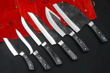 Custom Handmade Chef Knives – 6 Pc Carbon Steel Kitchen Knife Set with Sheath