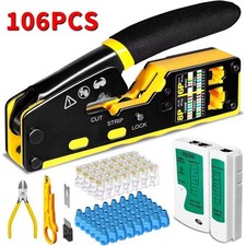 NEW RJ45 Pass Through PRO EZ Crimping Tool Crimper CAT 5 5E 6 Connector Mega Kit