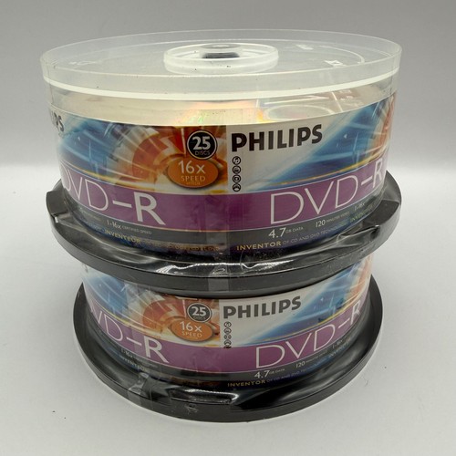 Lot of 2x Philips DVD-R 4.7GB 120min 16x Speed 25 Packs (50 total) DM4S6B25F/17