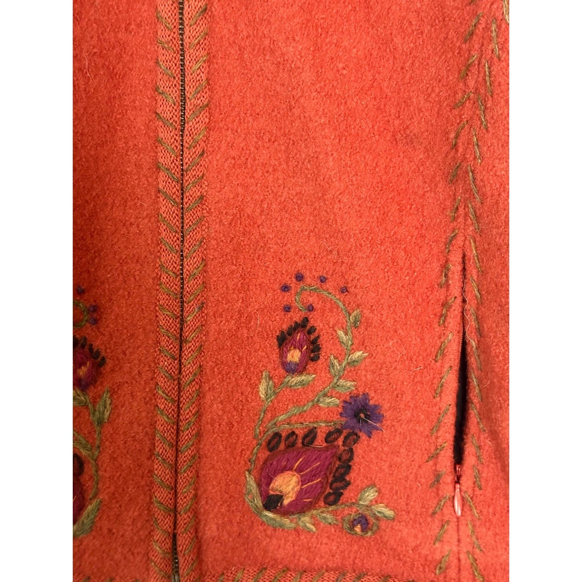 Icelandic Design Orange Wool Embroidered Zip Jacket Size S View 5