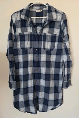 Billabong Blue Plaid Long Sleeve Shirt Dress Button Up Women's Medium