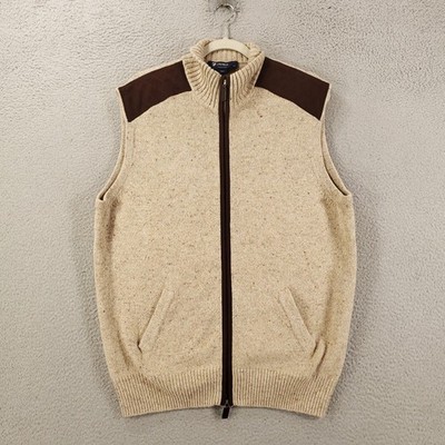 Mens Wool Blend Sweater Vest Large Tan Full Zip Knit Sleeveless Jacket  Cardigan
