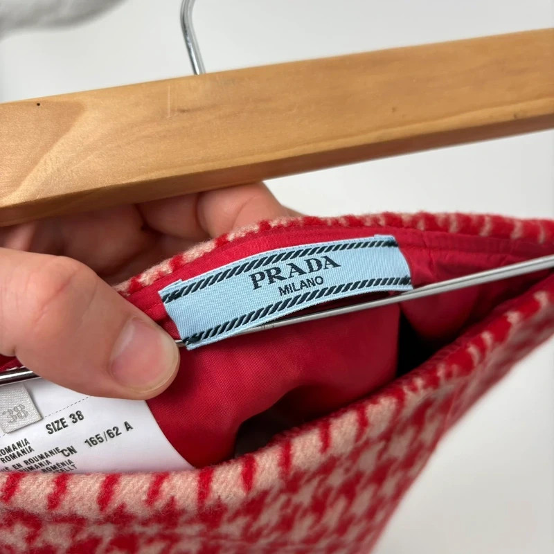 Prada Tweed Houndstooth Wool Red A-Line Mini Skirt image 8