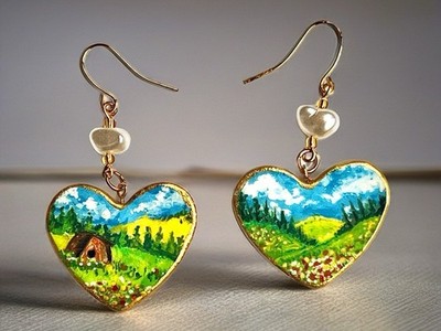 Handpainted Landscape Clay Earrings