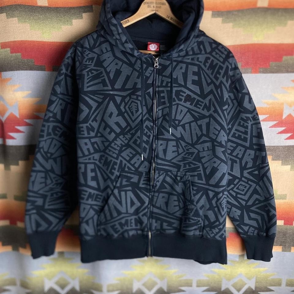 VTG 00s Element Skateboard Skate Allover Black Zip Hoodie Sw