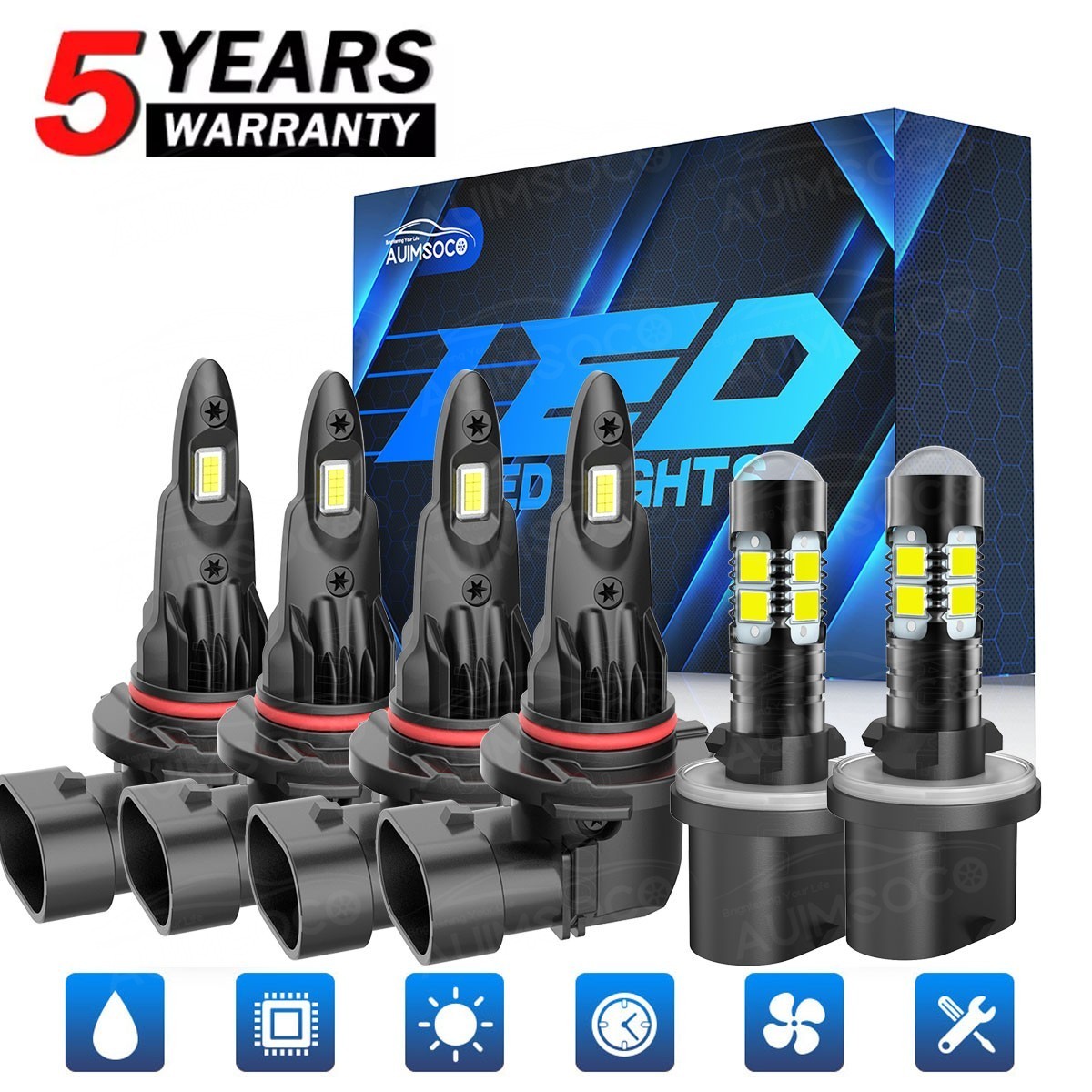 For 1998-05 Cadillac DeVille 6000K LED Headlight Hi/Lo Beam Fog Light Bulb Combo