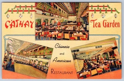 1940-50's CATHAY TEA GARDEN CHINESE RESTAURANT PHILADELPHIA PA LINEN POSTCARD