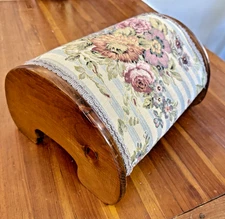 Vintage Victorian Style Footstool Carved Wood Ottoman Floral Tapestry Mission