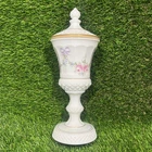 Vintage Westmoreland 1950s Hand Painted Milk Glass Roses/ Bows Footed Urn w/Lid