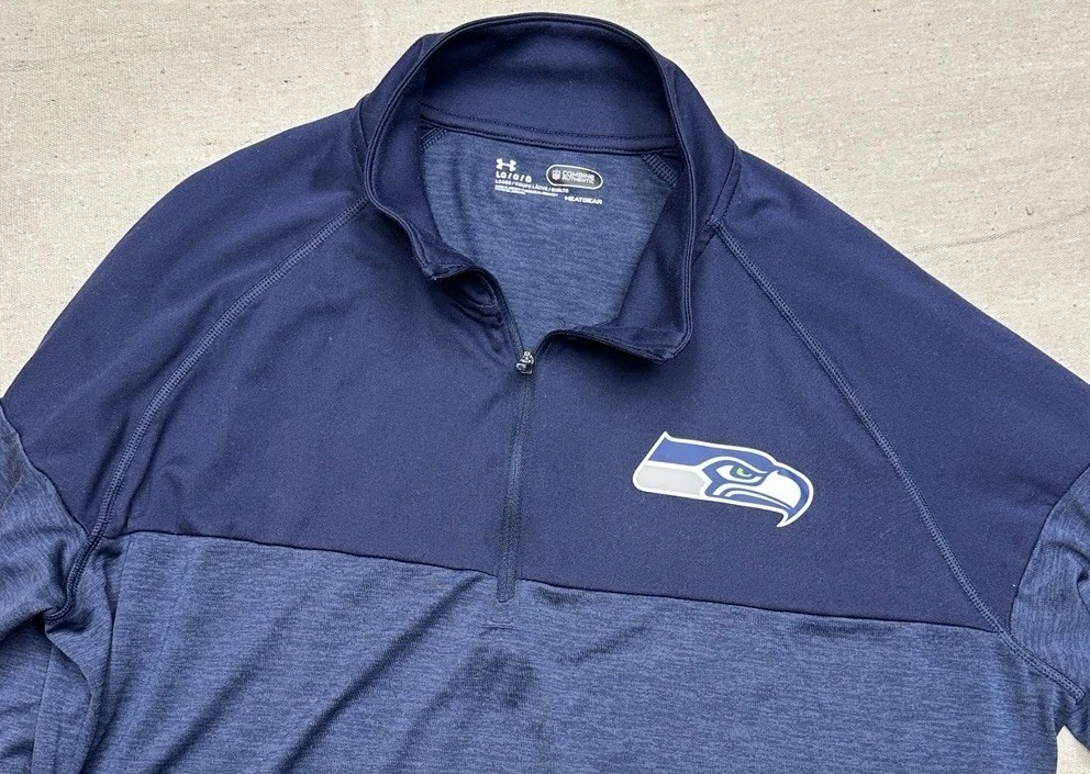 Under Armour Loose Lightweight Blue 1/4 Zip Seahawks Mens L Long Sleeve HeatGear