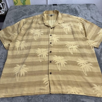 Tommy Bahama Silk Striped Palm Trees Button Down Shirt XXL Hawaiian Aloha Summer
