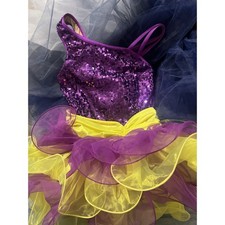 WEISSMAN Twist My Hips 8763 PURPLE YELLOW Sequin Curly Hem Tutu Dress Large Chil