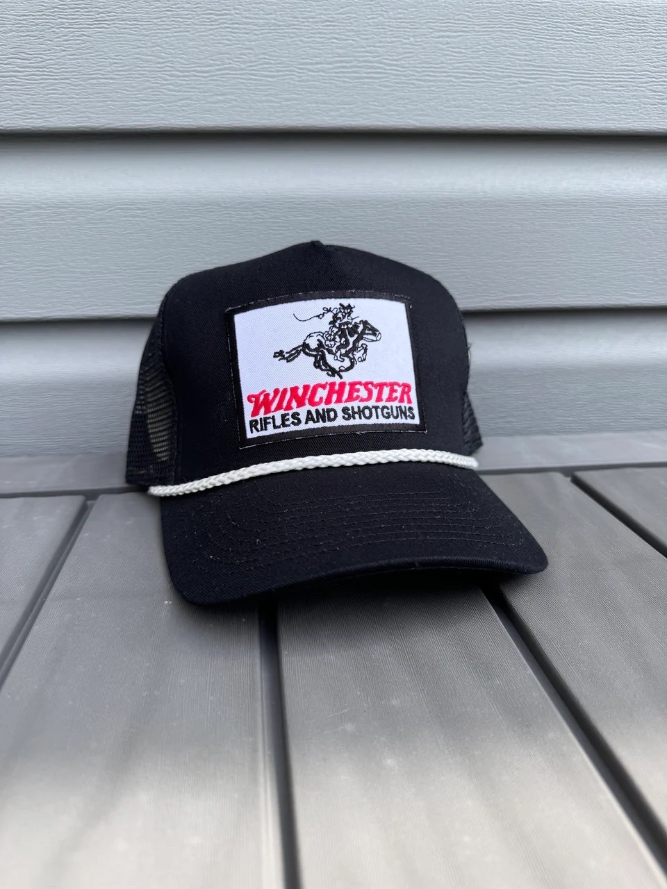 Vintage Winchester Black/White Trucker, Adjustable Snap, Unisex One Size