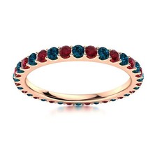 Full Eternity 2MM Round Ruby  London Blue Topaz 925 Silver Rose Plated Ring