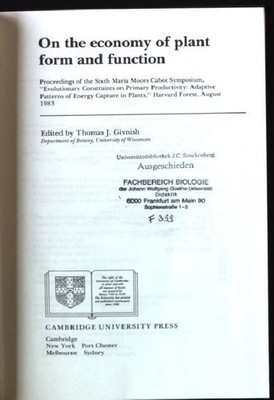 On the Economy of Plant Form and Function: Proceedings of the Sixth Maria Moors