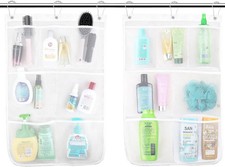Mesh Shower Caddy, Organizer, 7 Pockets, With 3 Hooks, Hanging, White