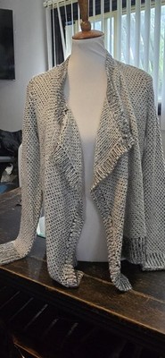 Women s Black And White Open-Knit Draped Open Front Cardigan Sweater, Solid, M