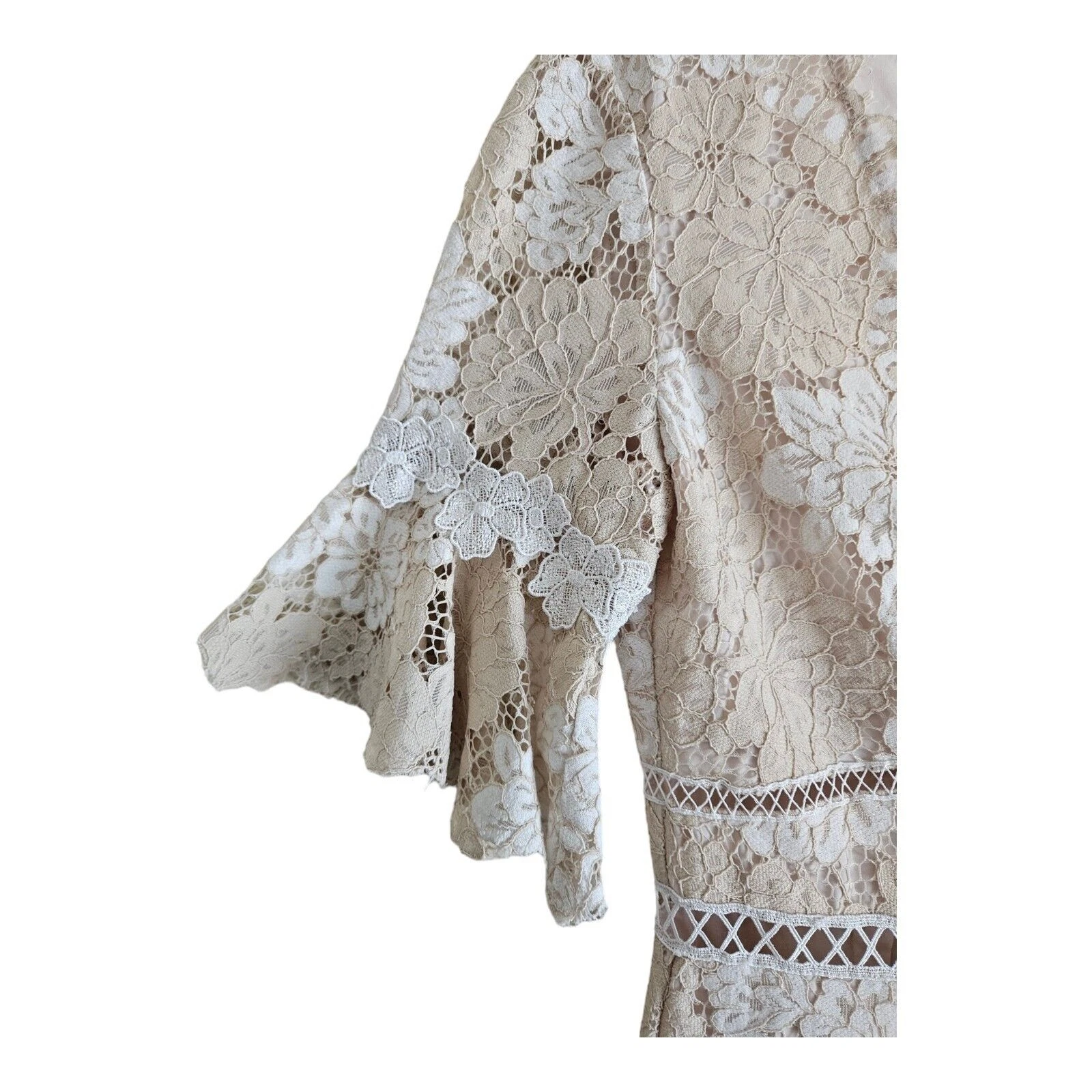 OFF WHITE Abito donna Saylor S Maggy avorio beige pizzo floreale sposa doccia matrimonio foderato