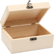 1-Pack Unfinished Unpainted Wooden Box with Hinged Lid for Crafts DIY Storage J