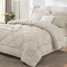 Queen Comforter Set Beige - Bed in a Bag Queen Size 7 Pieces, Luxury Soft Bed...