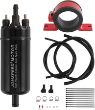 External Inline High Fuel Pump With Mounting Bracket Clamp and Hose Black